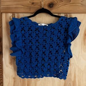 Zara royal blue crochet top, medium